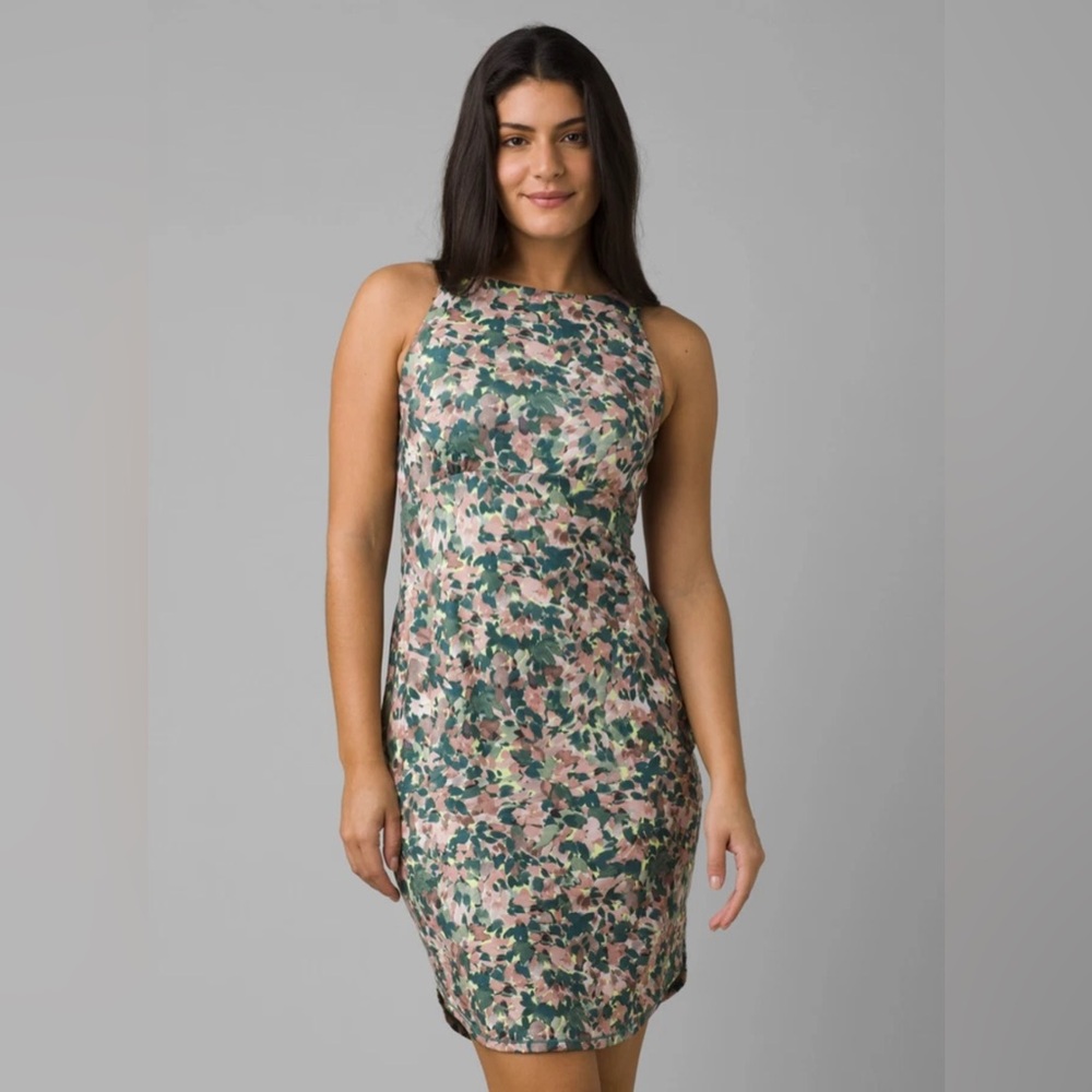 Prana White Garden Emerald Lake Dress Sz L Activewear Printed
